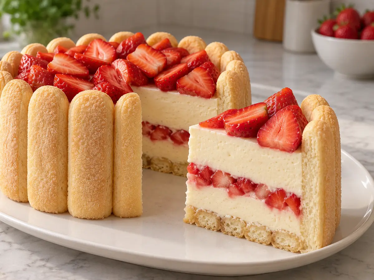 Charlotte con crema alla vaniglia e frutta — corona di savoiardi