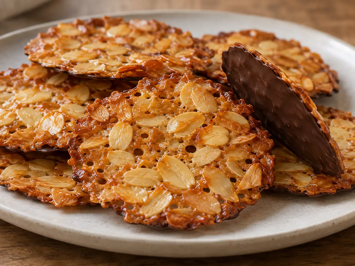 Fiorentine — biscotti sottili alle mandorle con caramello e cioccolato