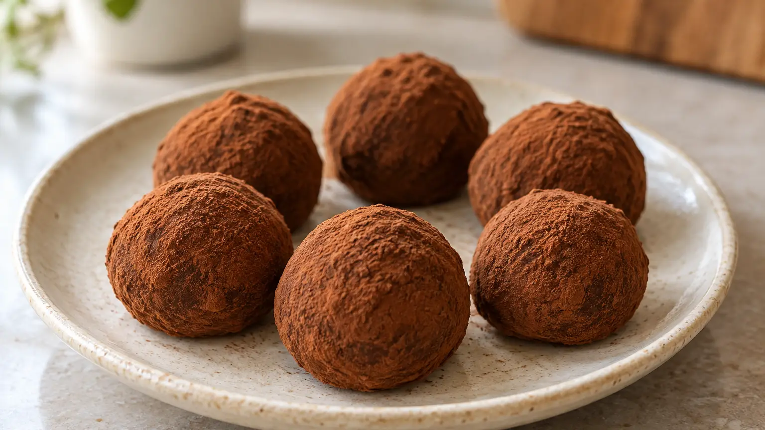 Homemade chocolate truffles with delicate ganache centers and a thin matte layer of natural cocoa