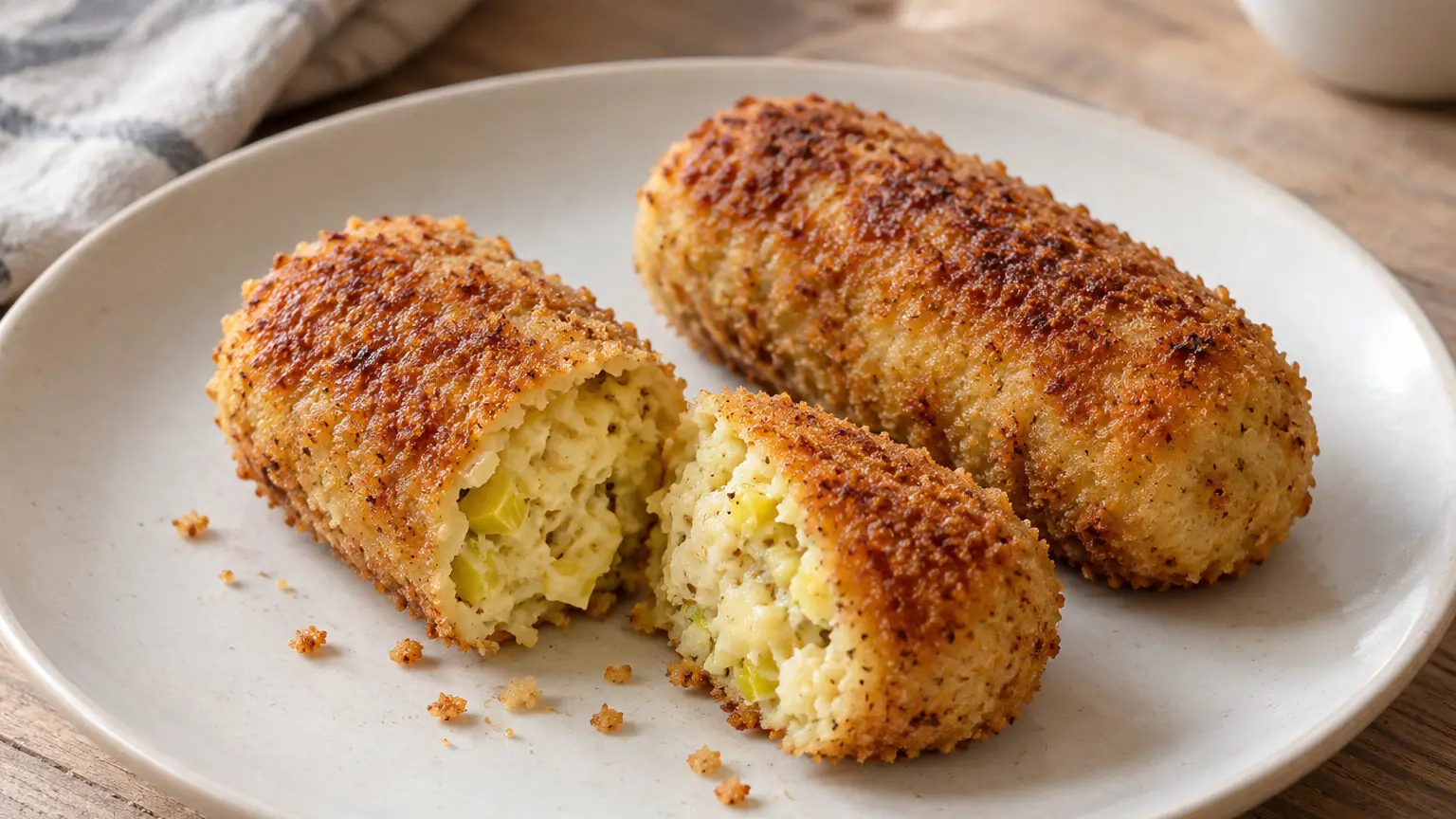 Glamorgan sausages con panatura fresca dorata, porro morbido, cheddar stagionato e senape, servite in coppia