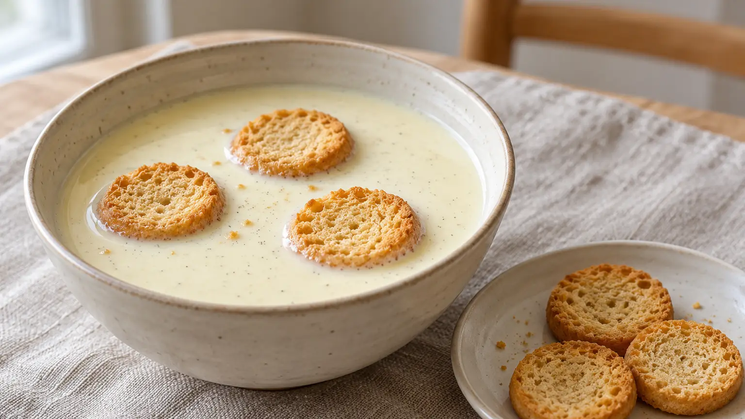 Koldskål danese al latticello, vaniglia e limone servito con biscotti kammerjunkere fatti in casa croccanti
