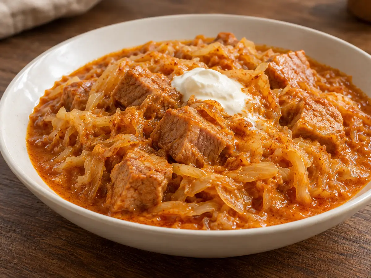 Szegediner goulash met zuurkool en zure room