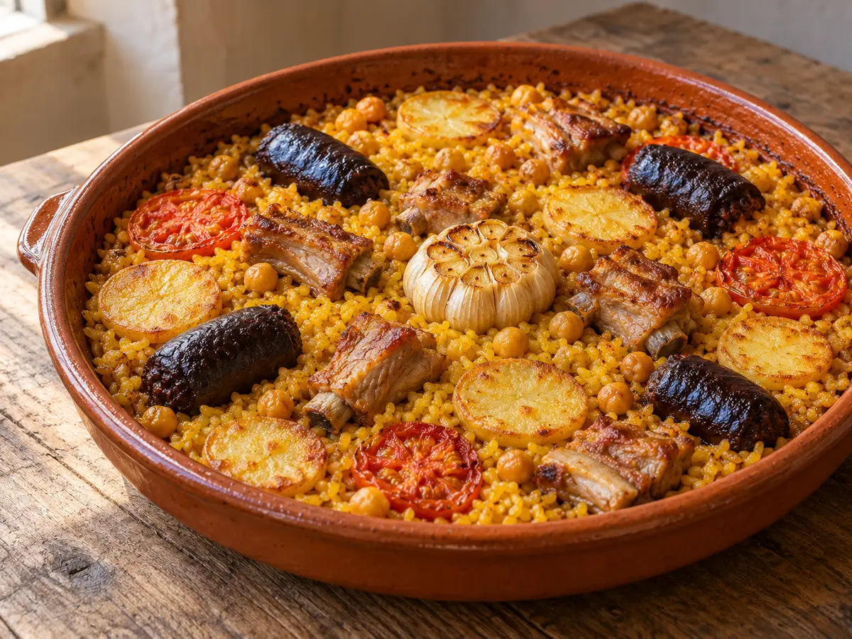 Arroz al horno — riz au four, travers de porc et boudin noir