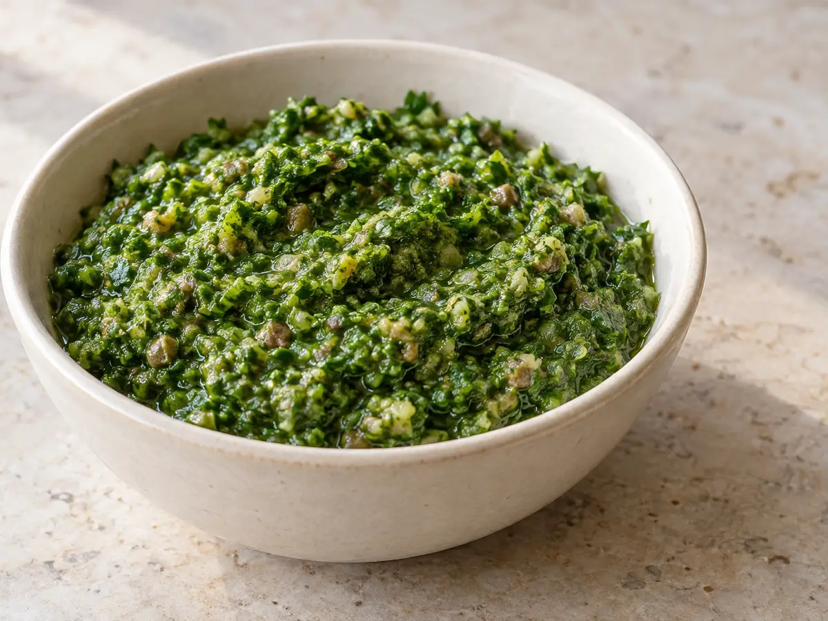 Salsa verde piemontese — peterseliesaus met ansjovis en kappertjes