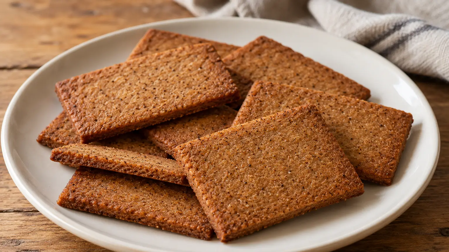 Knapperige bruine rechthoekige speculaas met een zichtbare fijne structuur zonder versiering