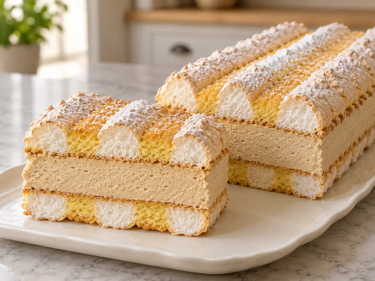 Kardinalschnitten — dolce austriaco di meringa e pan di Spagna con crema al caffè