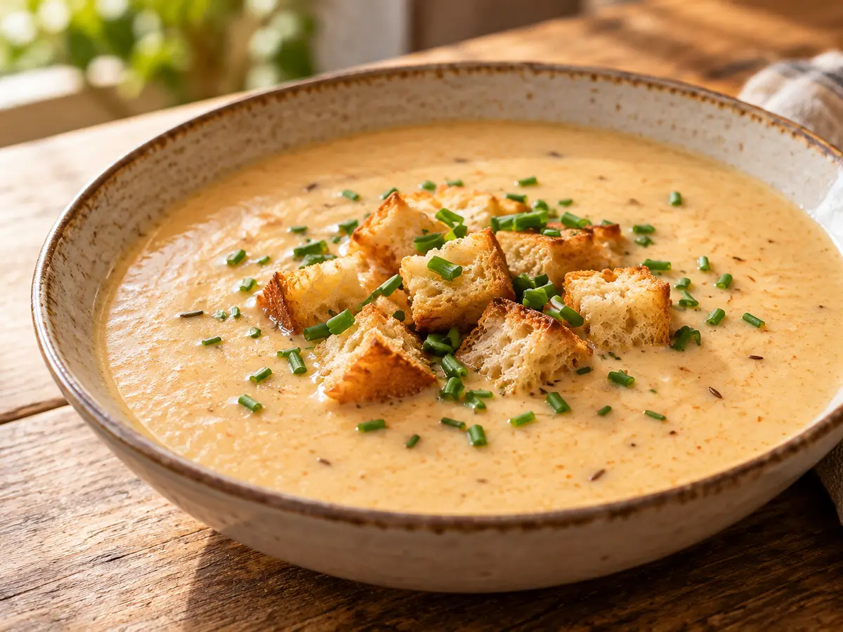 Demikát — zuppa slovacca di bryndza e patate con crostini croccanti