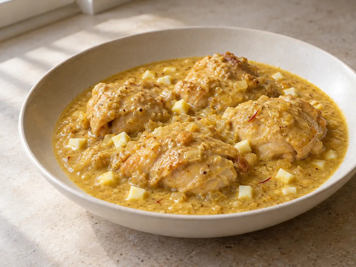 Pollo en pepitoria — pollo in salsa di mandorle e zafferano
