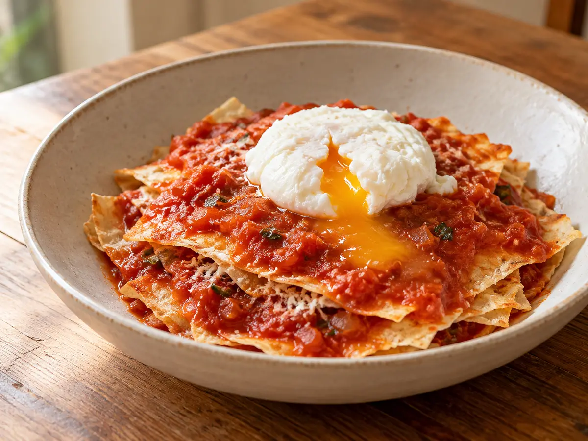 Pane frattau — strati sardi di pane con pomodoro e uovo