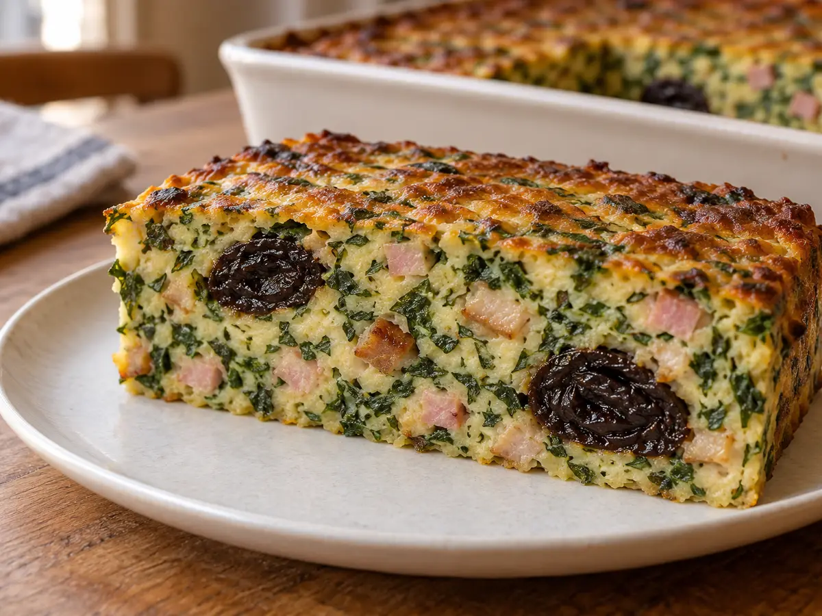 Pounti — sformato salato con maiale, bietole e prugne secche