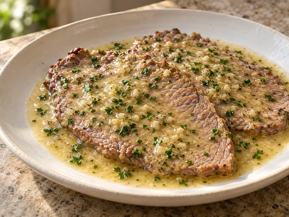 Sofrito van Corfu — rundvlees in knoflook-peterseliesaus