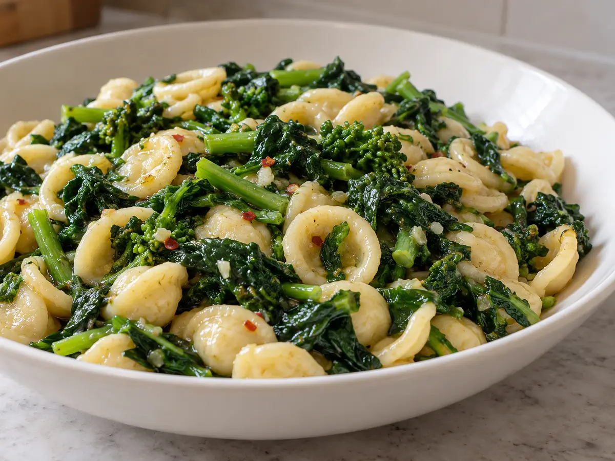 Orecchiette con cime di rapa — pasta con acciughe, aglio e peperoncino