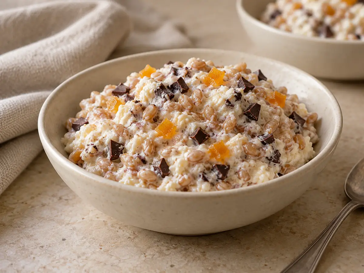 Cuccìa — dolce siciliano con grano, ricotta e cioccolato