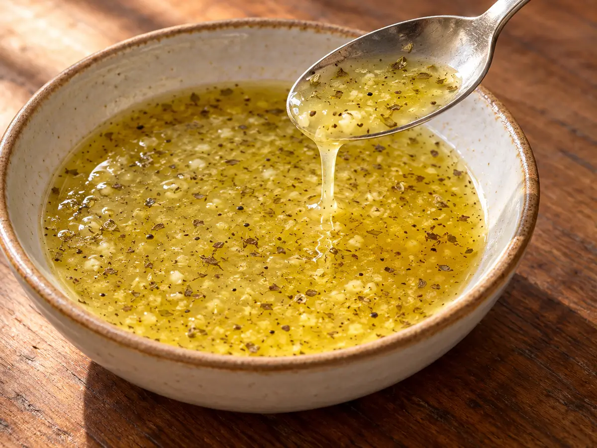 Salmoriglio — salsa siciliana con olio, limone, aglio e origano