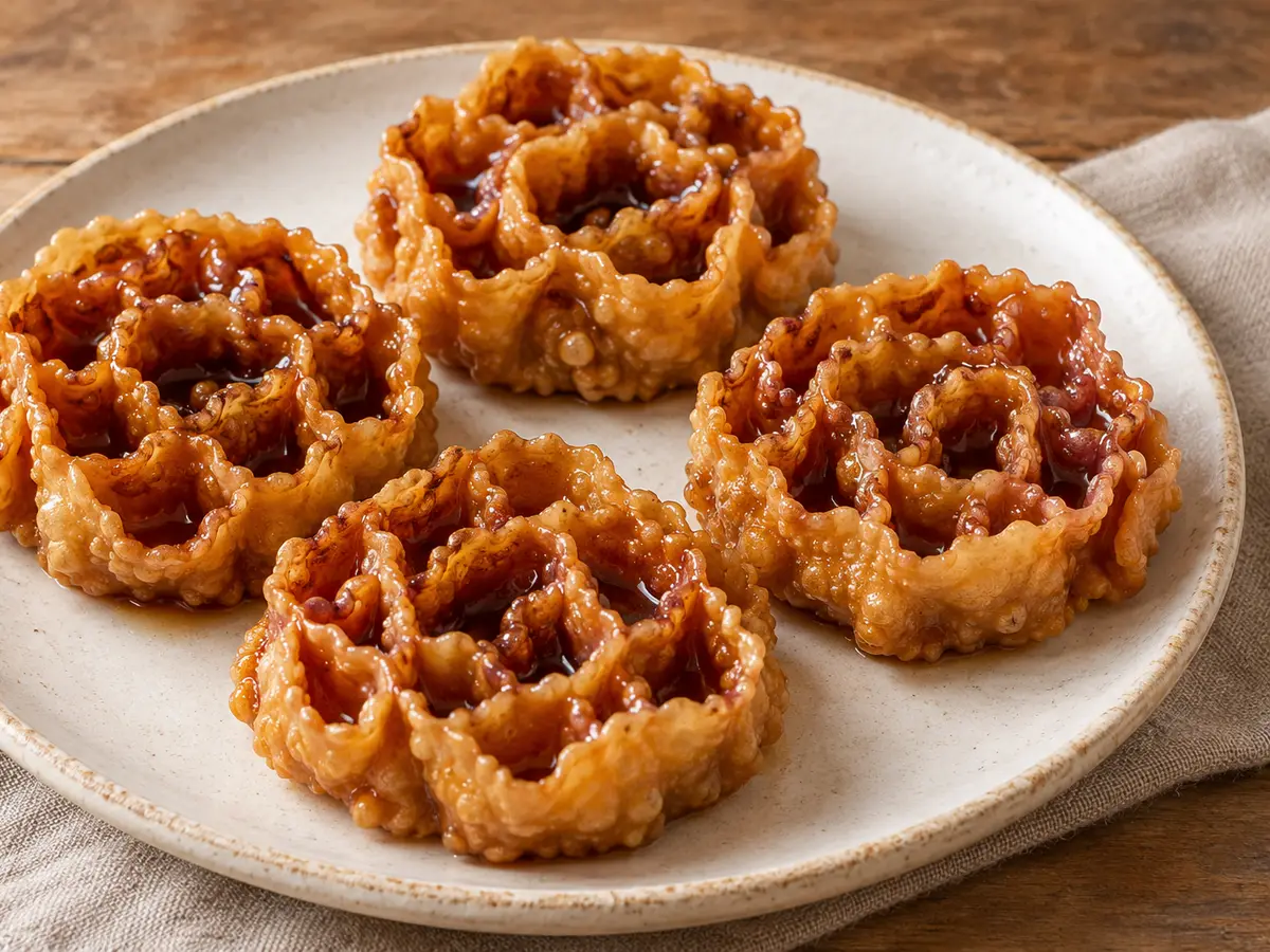 Cartellate — fried pastry rosettes with cooked grape must