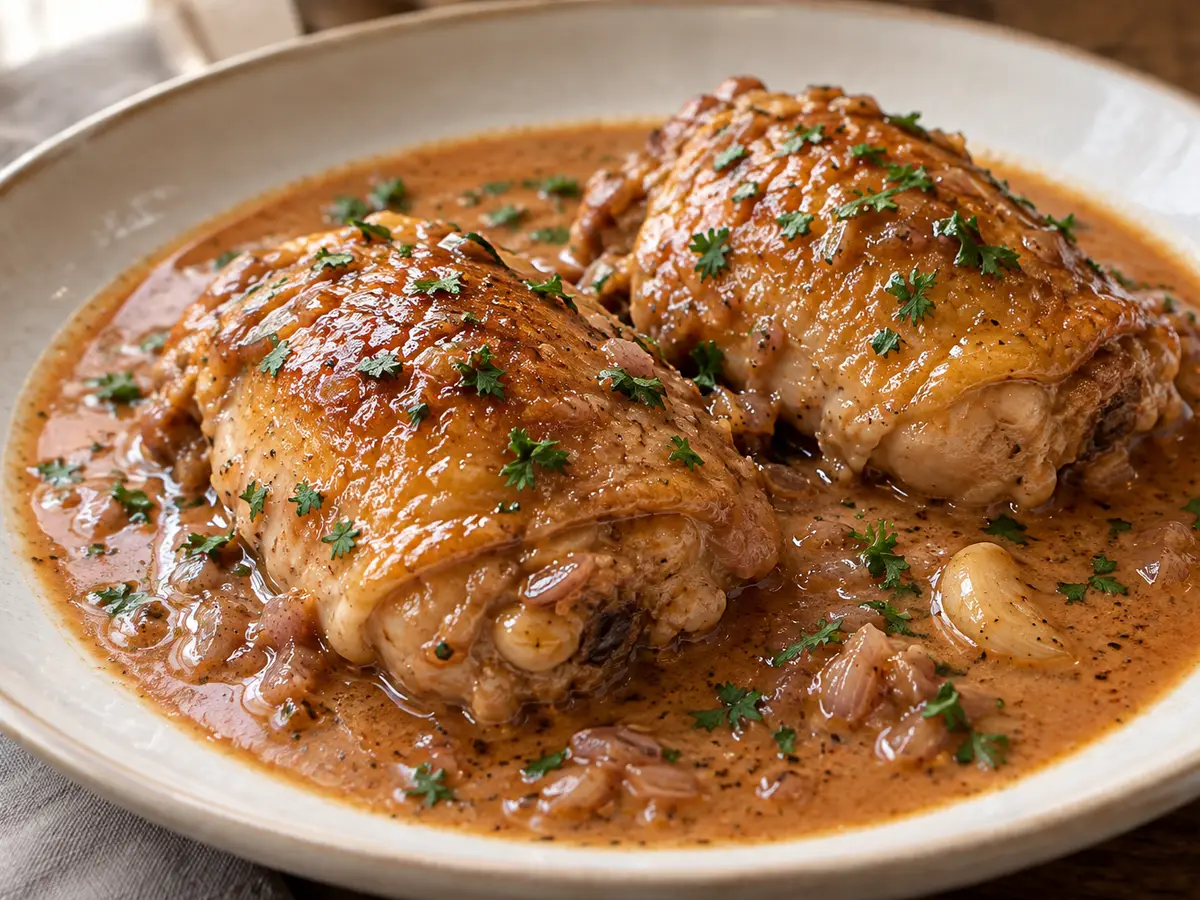Poulet au vinaigre — pollo in salsa di aceto di vino e aglio