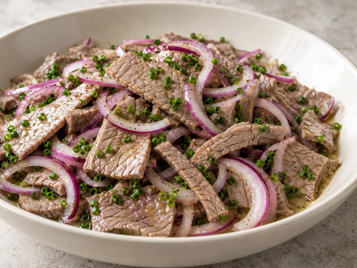 Rindfleischsalat — ensalada de vacuno con aceite de semillas de calabaza