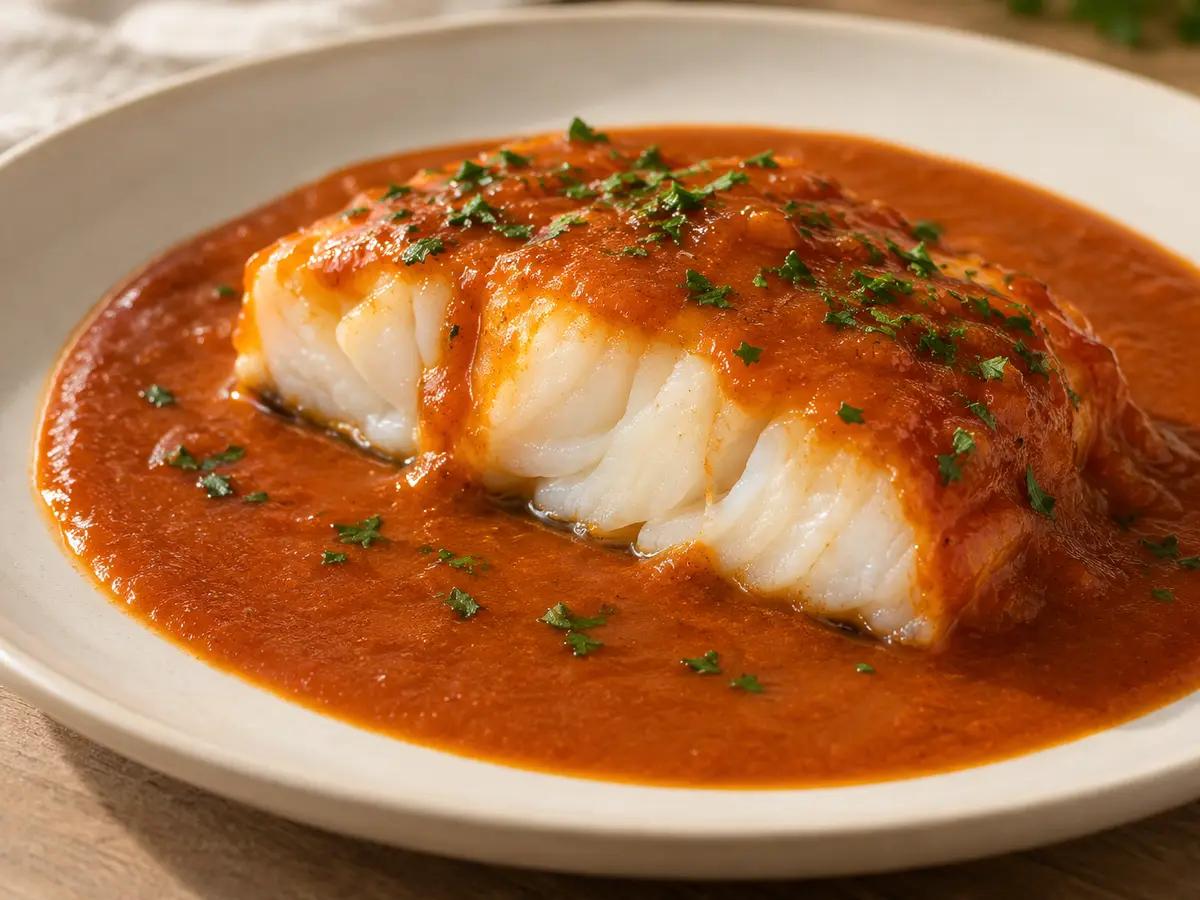 Bacalao a la vizcaína — baccalà in salsa basca di cipolle e choricero