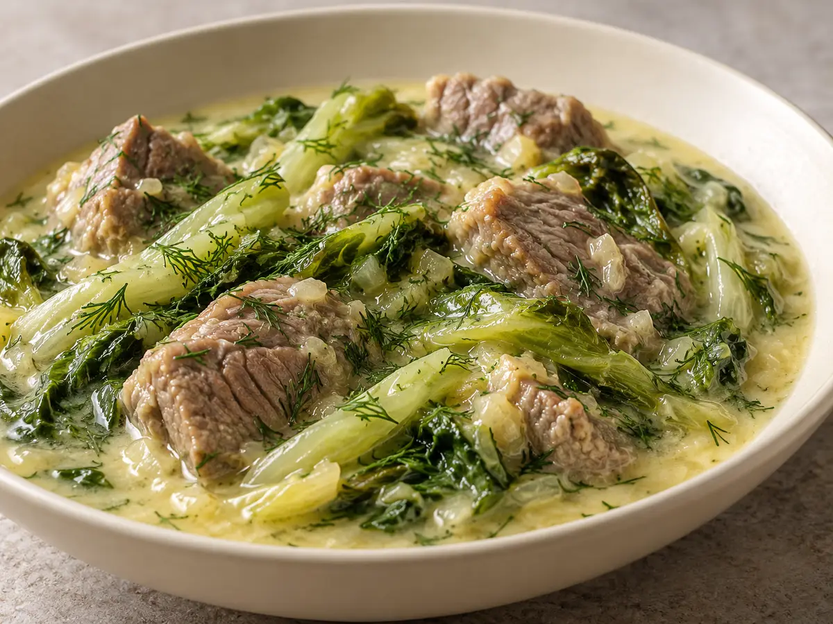 Arni fricassee — lamsvlees met sla en dille in ei-citroensaus