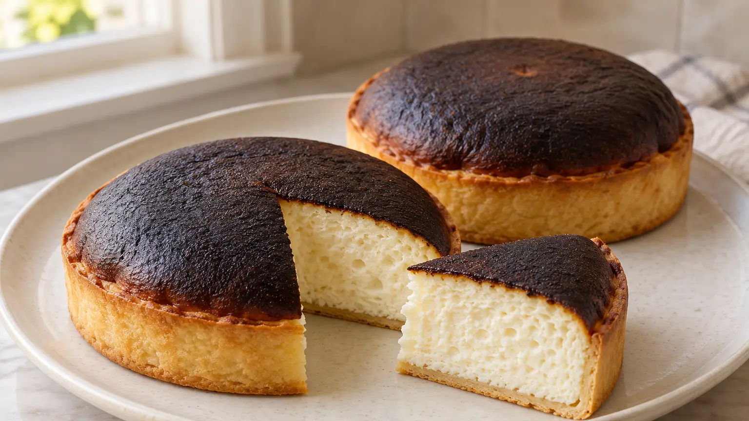 Due piccoli tourteaux con cupola scura e una fetta tagliata che rivela l'interno chiaro al formaggio