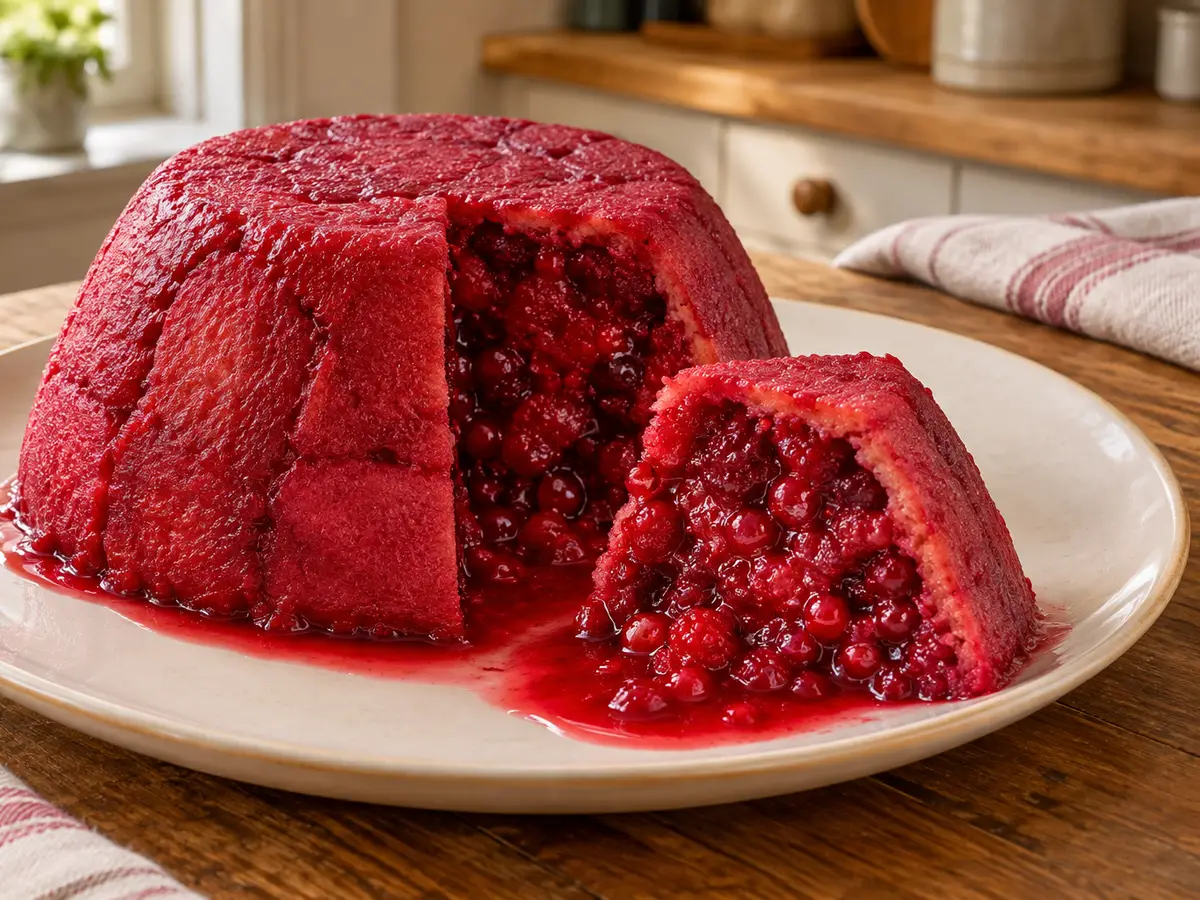Summer pudding aux framboises et aux groseilles rouges
