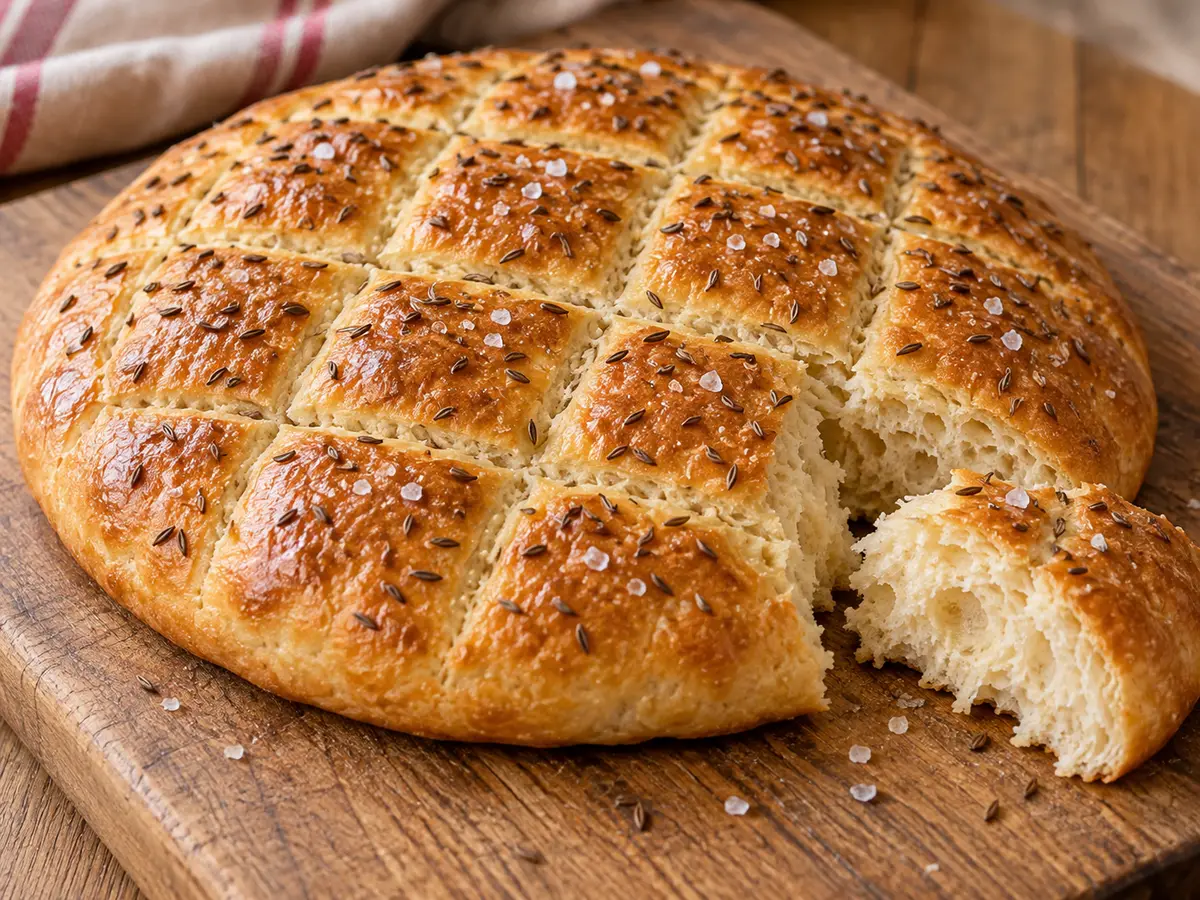 Belokranjska pogača: pane sloveno con carvi e sale grosso