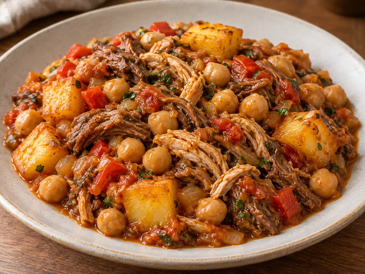 Ropa vieja canaria — ceci con manzo e pollo sfilacciati