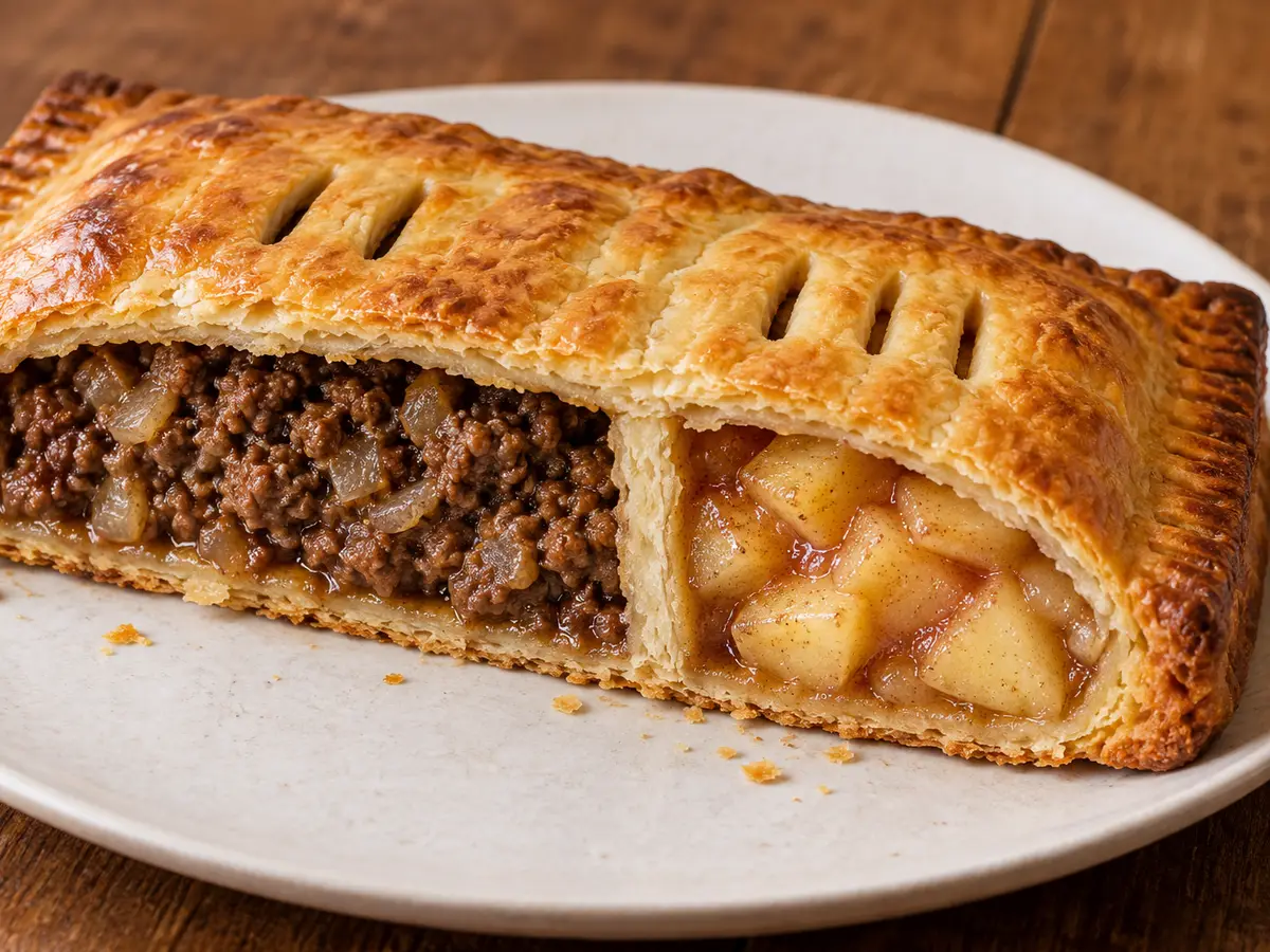 Bedfordshire clanger met vlees en zoet appeluiteinde