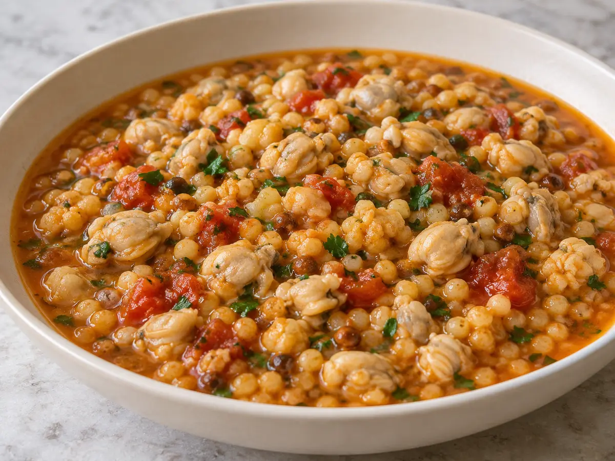 Fregola con arselle — Sardijnse pasta met venusschelpen