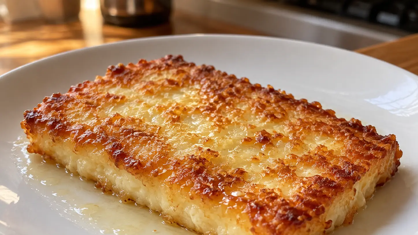 Saganaki dorato di kefalotyri con crosta sottile e croccante su un piatto semplice