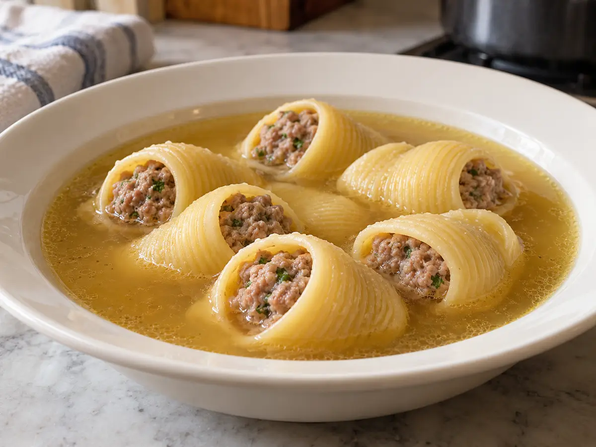 Sopa de galets – bouillon met vleesgevulde pastaschelpen