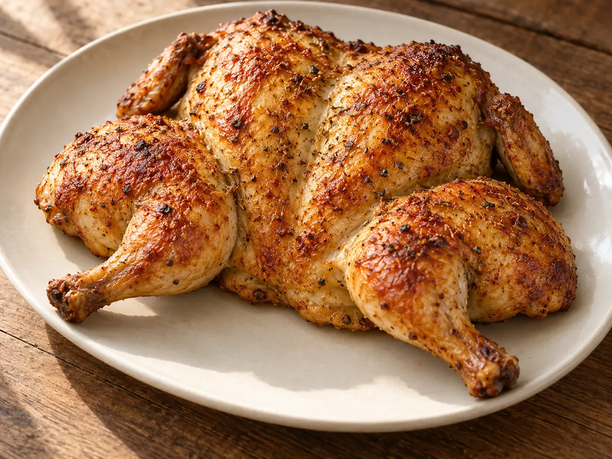 Pollo alla diavola — pollo asado con chile, ajo y piel crujiente