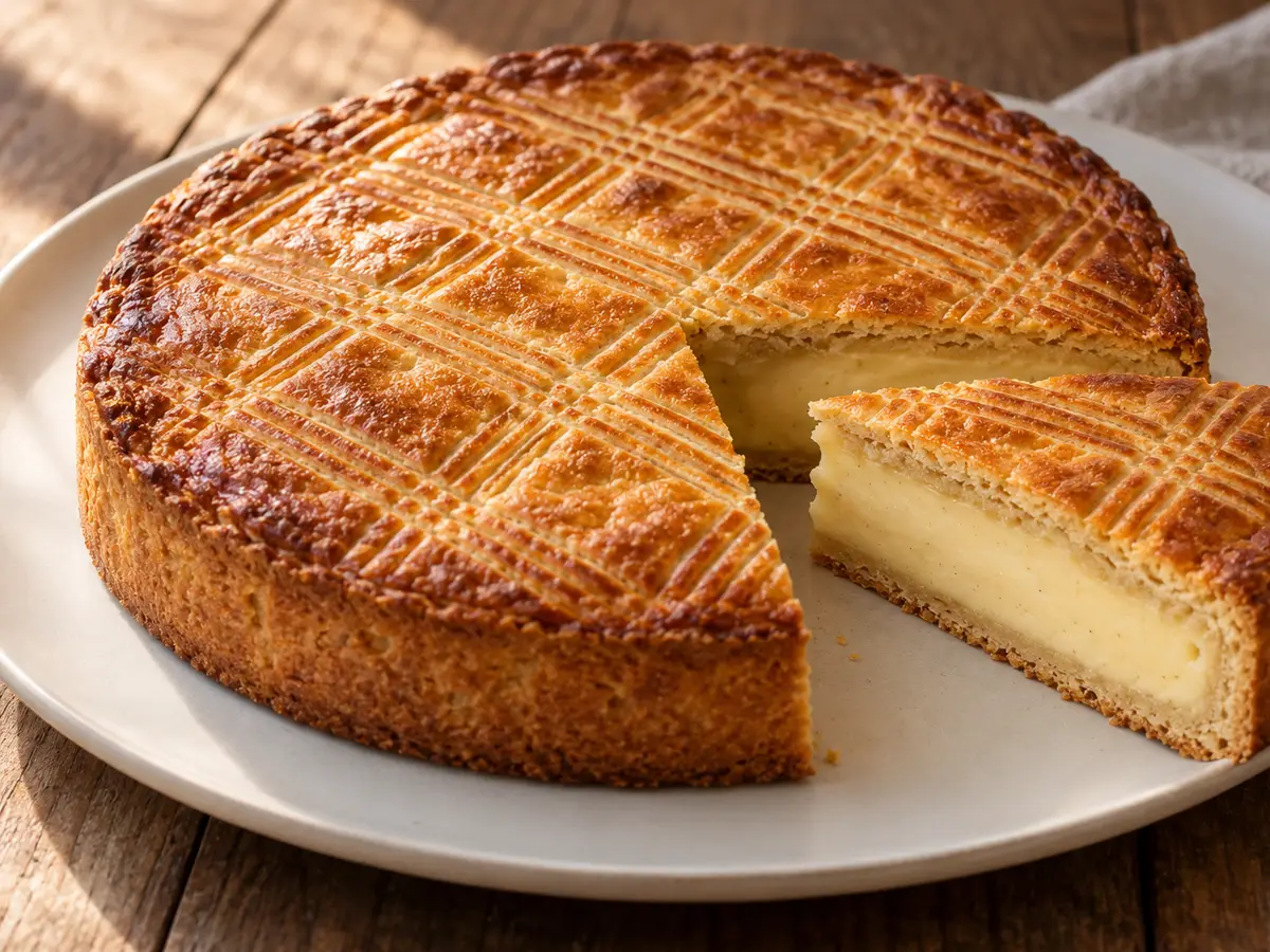 Gâteau Basque with Vanilla Pastry Cream and a Golden Fork Crosshatch