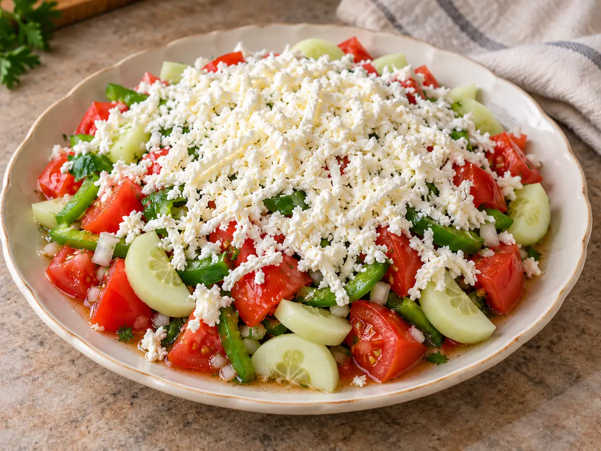 Insalata shopska – insalata bulgara con formaggio sirene