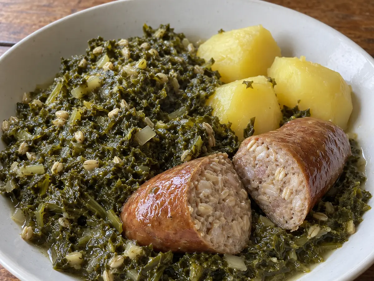Grünkohl mit Pinkel – cavolo riccio stufato con salsiccia e patate