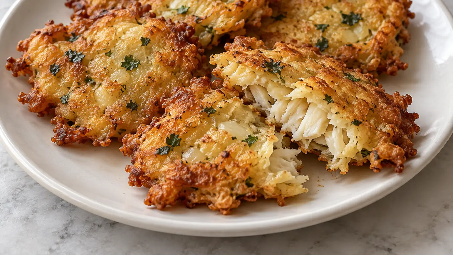 Pataniscas de bacalhau con bordi dorati croccanti, baccalà sfaldato e prezzemolo tritato finemente