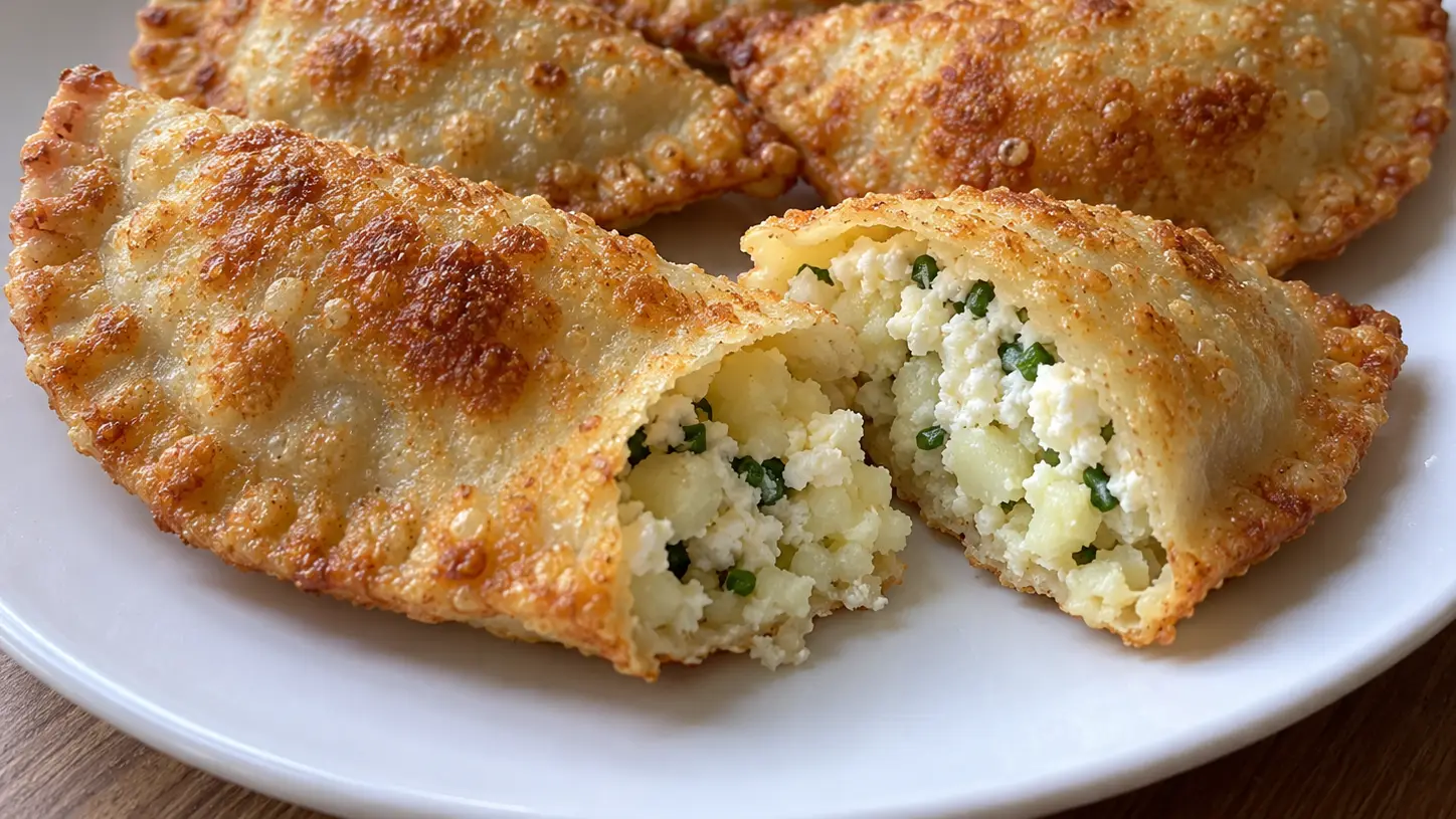 Zillertaler Krapfen con impasto dorato di segale e frumento, ripieno di patate, formaggi ed erba cipollina