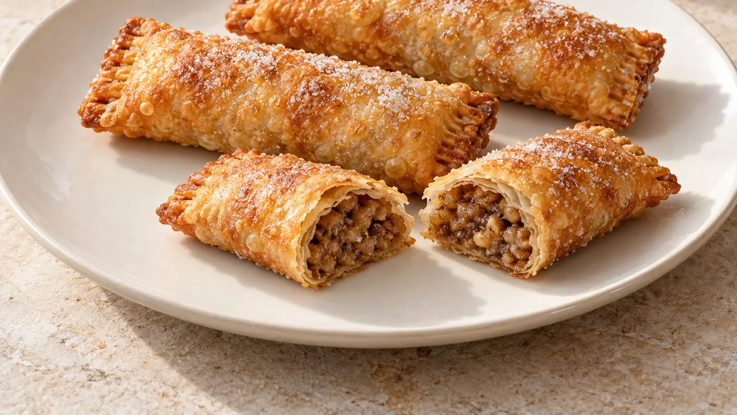 Crisp Asturian casadielles with walnut filling and a light sprinkling of sugar