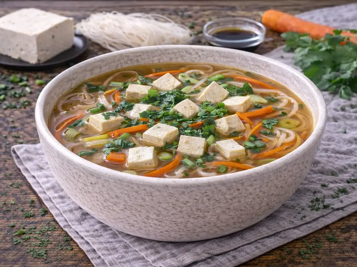 Asian-Style Tofu and Rice Noodle Soup