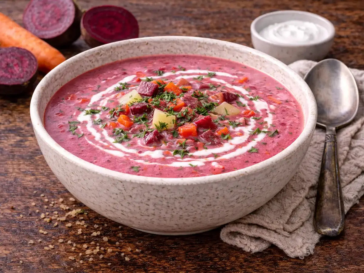 Barszcz Czerwony Zabielany (Polish Beet Soup with Sour Cream)