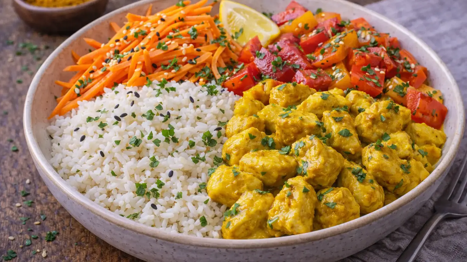Bowl z kurczakiem curry i ryżem