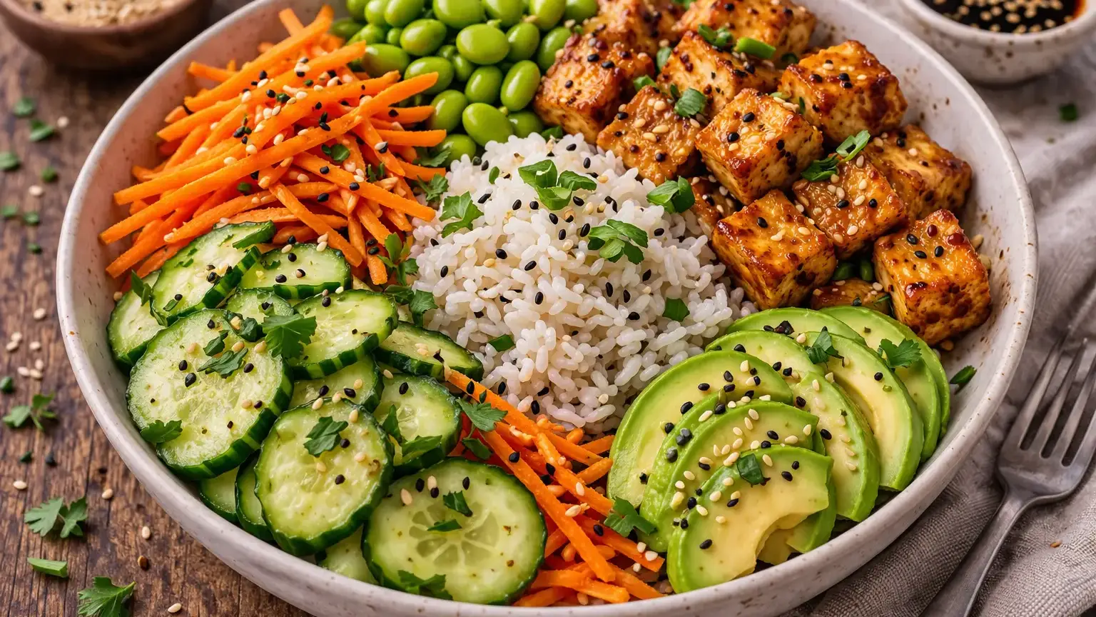 Bowl z tofu, ryżem i warzywami