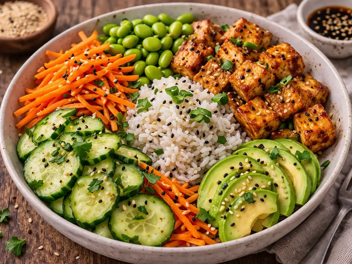 Tofu, Rice, and Vegetable Bowl