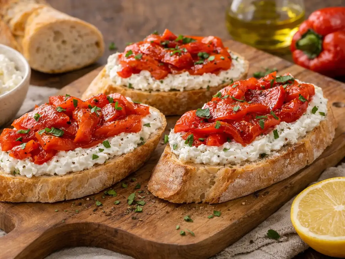 Bruschetta with Ricotta and Roasted Bell Pepper