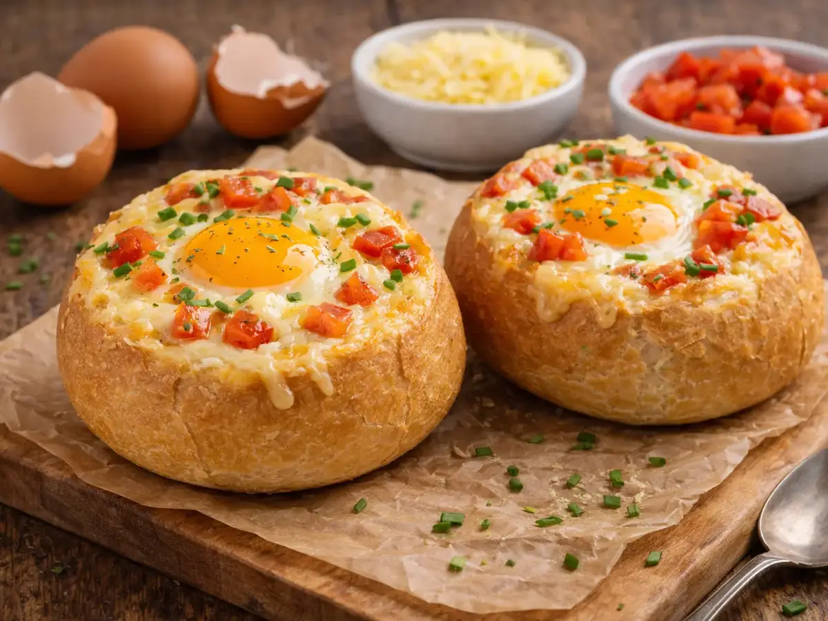 Frühstücksbrötchen mit Ei und Käse