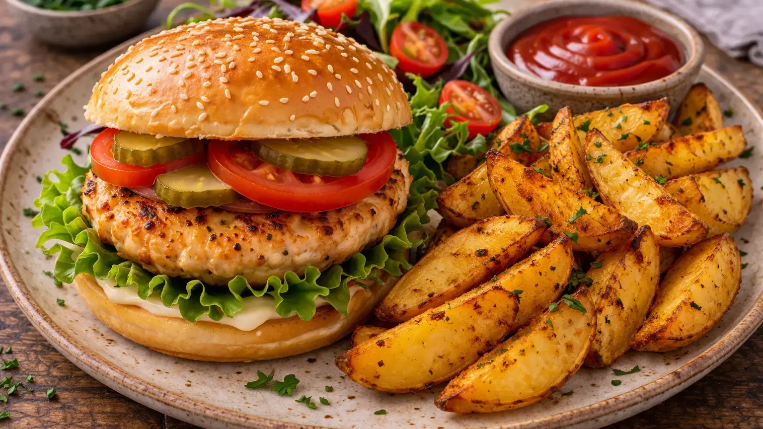 Burgery z indyka z pieczonymi ziemniakami