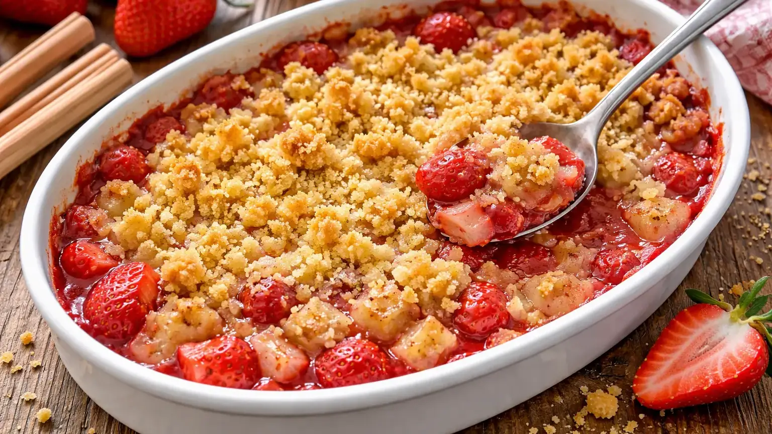 Crumble z rabarbarem i truskawkami