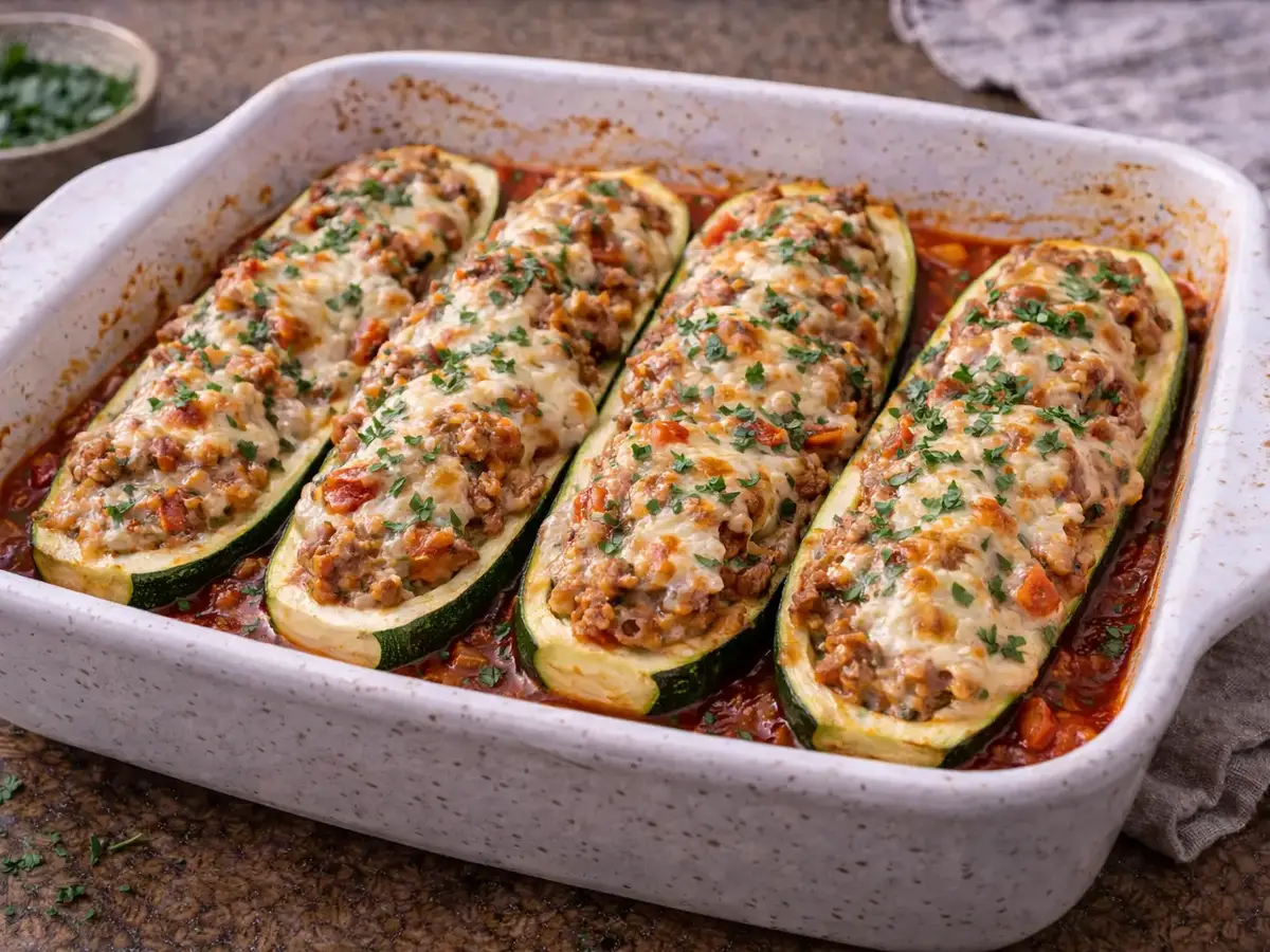 Zucchini Stuffed with Ground Meat