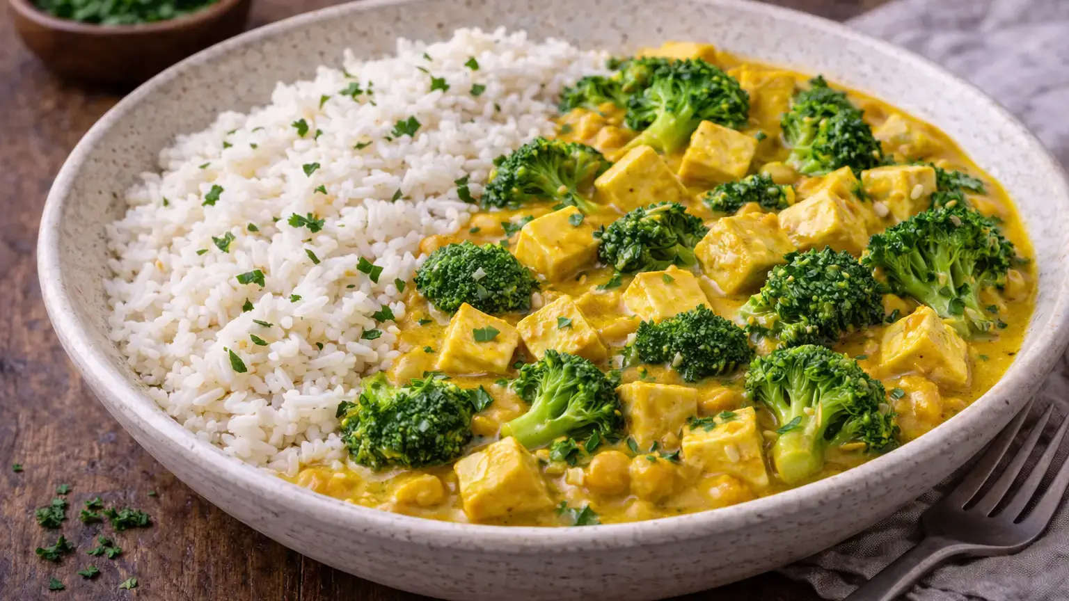 Curry z tofu i brokułem