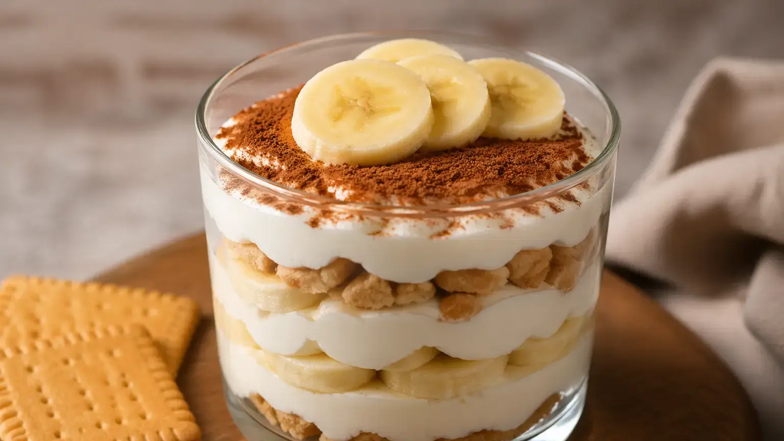 Deser warstwowy z herbatnikami i bananem
